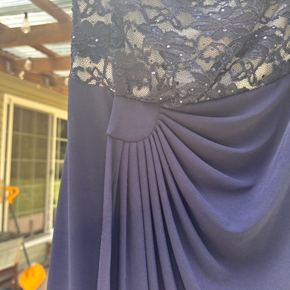 Dress Barn Asymmetrical Ruched Blue Sparkling Embellishment Gown Women’s 10 EUC - Picture 5 of 16